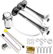Donpida 150DB Air Horn kit,Super Loud Dual Train Tube Trumpet kit with 120 PSI Air Compressor Compatible with 12V Cars Trucks Trains Vans Boats 2 in1 Sliver