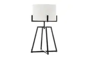 New Oriental Kay Matte Black Square-Edged Metal Dimmable Table Lamp W/ Off White Linen Shade