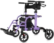 WALK MATE Adjustable 2 in 1 Medical Rollator Walker Folding Transport Chair USA