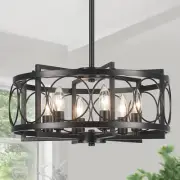 17.7'' Black Chandelier, 6-Light Industrial Chandelier, Modern Chandelier for Di