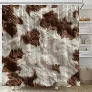 YSATNSFT Cowhide Shower Curtain Brown Cow Skin Fur Print Farmhouse Animal Western Rustic Fabric Bathroom Decor Set with Hooks,(70" WX70 H)