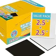 AUREUO Mini Magnetic Canvas Panel 2.5x2.5 Inch / 24 Pack - Small Square Flat Canvas Board with Magnet Back Art Gift Set Bulk Pack Tiny Thin Canvases for Acrylic Painting & Craft