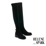 長靴 HELENE SPARK 時髦氣勢彈力麂布粗高跟過膝長靴－黑