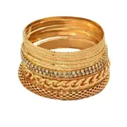 9-12Pcs Bohemian Indian Chunky Stackable Textured Bangle Bracelet Set P 8pcs-1