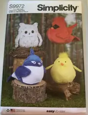 Simplicity S9972 Plush Owl, Canary, Blue Jay & Cardinal Easy to Sew