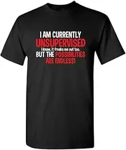 [Feelin Good Tees] I Am Currently Unsupervised Adult Humor Novelty Graphic Sarcasm Funny T Shirt