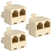 3 Pcs RJ12 6P4C Telephone/Phone Line 1 Male to 2 Female Modular Adapter Ivory