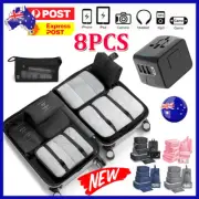 8PCS Packing Cubes & Travel Adapter 3 USB &Type-C Outlet Converter Power Plug AU