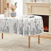 Horaldaily Easter Tablecloth 60×84 Inch Oval, Grey Easter Bunny Butterfly Washable Seasonal Table Cover for Party Picnic Dinner Decor