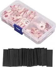 60Pcs Battery Lugs AWG Crimp Wire Ring Lugs Battery Terminal Connectors with 65Pcs Heat Shrink Tubing Assortment Kit