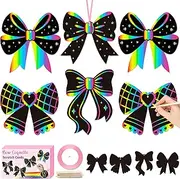 CY2SIDE Coquette Bow Scratch Cards - 60PCS DIY Bow Scratch Paper Craft for Kid, Funny Girl Coquette Knot Color Scrape Art Card, Magic Arty Rainbow Color Craft Ornament for School Classroom Art Project