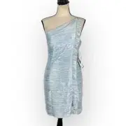 Aidan By Aidan Mattox One-Shoulder Twist Mini Dress Women's 8 Blue Metallic NWT