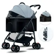 3IN1 Pet Stroller Cat Dog Travel Carrier Pushchair Foldable Stroller 4 Wheels