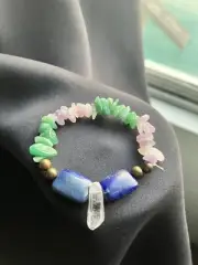 Handmade Tri-Crystal Healing Bracelet (Amethyst, Lapis, Clear Quartz, Emerald)