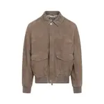 [Brunello Cucinelli] Brunello Cucinelli-Brown Leather Bomber Jacket-Uomo L STAND