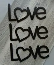 Set 3 Small Love Signs Plasma Cut Metal Wall Art 8" x 4" Black Textured Finish