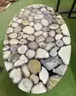 Oval Agate Stone Coffee Table - Handmade Luxury Natural Gemstone Furniture