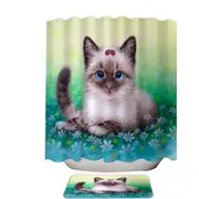 Stunning Cat Painting Ladybugs and Kitten Shower Curtain