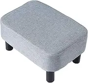 IBUYKE 16.54" Small Footstool Linen Fabric Pouf Ottoman Footrest Modern Home Bedroom Rectangular Stool, with Padded Seat Pine Wood Legs, Gray Blue RF-BD214-D