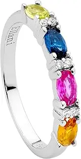 [Ellani] Sterling Silver Multi-Colour Cubic Zirconia Ring, Oval Cut Gemstones
