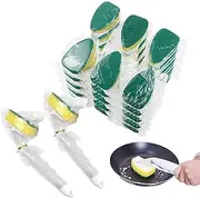 Dish Wand Refills Sponge Heads Sponge Individually Wrapped, 24 Pack Duty Dishwashing Sponge with Handle Refill Replacement Head, Scouring Pad Wipes Scrub Brush with 2 Pcs Handle for Kitchen Cleaning