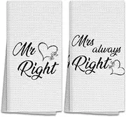 Hxlac Wedding Gifts Kitchen Towels Set of 2, Mr and Mrs Gifts Dish Towels Hand Towels for Kitchen Bathroom Decor, Anniversary Mr Right and Mrs Always Right Dish Tea Towels Dishcloths(16x24in)
