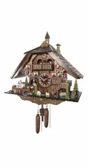 Quartz Cuckoo Clock Black forest house with music and dancers.. EN 48910 QMT NEW