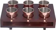 Moscow Mule Copper Mugs, Copper Plated Stainless Steel Mug, Set of 6 Hammered Cups, with Storage Holder for Cold Drink Cocktails Home 3oz/100ml