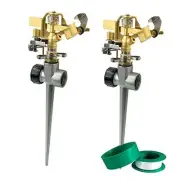 2 Pack Brass Impact Lawn Sprinklers for Yard, Heavy Duty Adjustable Pulsating