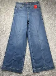 Spanx Seamed Front Wide Leg Jeans Womens Medium Vintage Indigo Boho Flare NWT