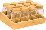 Wooden Spice Rack with 12 Bamboo Compartments 12 120 ml Spice Jars Drawer Organiser Spice Rack with Jars German Spice Labels Spice Rack Standing Spice Organiser