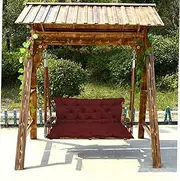 2/3 Seater Outdoor Indoor Waterproof Swing Hammock Seat Cushion Pad Swing Canopy Patio Furniture Non-Slip Back Pallet Cushion with Tie 120 * 100 * 10cm,Wine Red
