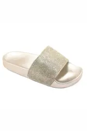 H2K Tiffany-JR Silver Sparkle Fashion Slides Flip Flops Sandals Bling Child Size