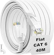 LAN Cable 40 Metres Cat 6, Flat WiFi Cable 40 m Network Cable High Speed White Ethernet Cable White RJ45 Cable Thin Internet Cable 1 Gbit/s Patch Cable Gigabit LAN Cable Extension for Router, Modem