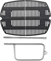 [SafBbcue] 7584 25" Cast Iron Cooking Grates & 65032 23.75" Grill Burner for Wber Q300 320 3000 3200 57060001 586002 Grills, Baby Q Grill Grids & Grates and Grill Burner Tube Kit for Weber 7646 & 65032