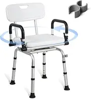 REAQER Swivel Shower Chair 360°Pivoting Bathtub Seat with Arms and Back Narrow Bath Bench for Seniors,Elderly,Disabled and Pregnant Women Adjustable Bath Chair