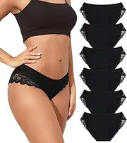 LEVAO 6 Pack Black Cotton Underwear Womens Soft Stretch Lace Bikini Panties Hipster Ladies Briefs S-XXL