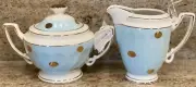Cynthia Rowley Blue Gold Polka Dot Creamer And Sugar Bowl With Lid