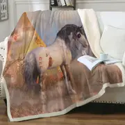 Native American Art Dawn Warrior Horse Throw Blanket