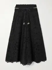 [Zimmermann] Zimmermann - Rhiannon Belted Cotton-lace Midi Skirt - Black - 1 1 Black
