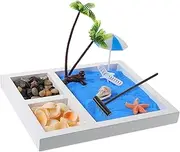 ifundom 1 Set Micro Landscape Decor Bamboo Natural Shellfish Desktop Beach Sandbox Gravel Tabletop Decor Resin Mini Zen Garden for Desk