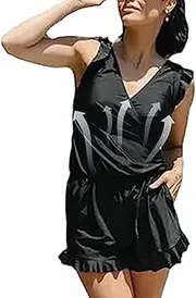 [BUNIQ] Swim Romper Swimsuits for Women,Tummy Control Bathing Suit with Built-in Bra - Women's Swimsuit for Honeymoons, Cruises Black