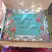 NIB "Bless Our Home with Love and Laughter" Glass Tempered Cutting Board katelyn