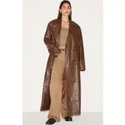Chocolate Brown Oversized Faux Leather Maxi Trench, Chocolate Brown