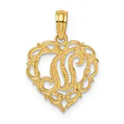 14K Yellow Gold 14Ky Heart Script Letter N Initial Charm