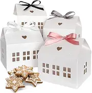 Karentology 20 Pcs Classic House Shaped Gift Boxes with Neutral Ribbons for Treats, Desserts, Fancy Cookie, White Gable Bakery Packaging