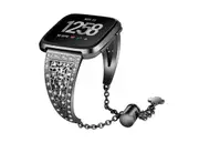 Smart Watch Wristband Flower Metal Stainless Steel Shiny Adjustable Chain Wrist Strap for Fitbit Versa Versa 2 Versa Lite-Black