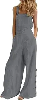 [Generic] Suit Pants Women's Sleeveless Overalls Jumpsuit Casual Solid Summer Wide Leg Bib Pants Bottons Wide Leg Jumpsuit Romper with Pockets Plus Size Harem Jumpsuit for Women
