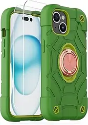 KCJ Compatible with iPhone 15 Plus/iPhone 14 Plus Case with[2×Screen Protectors][Ring Stand] Soft Silicone+Hard PC Full Body Protection Heavy Duty Phone Case 6.7 inch (Avocado)