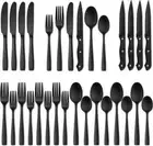 24 Pieces Matte Black Silverware Set with Steak Knives for 4, Stainless Steel